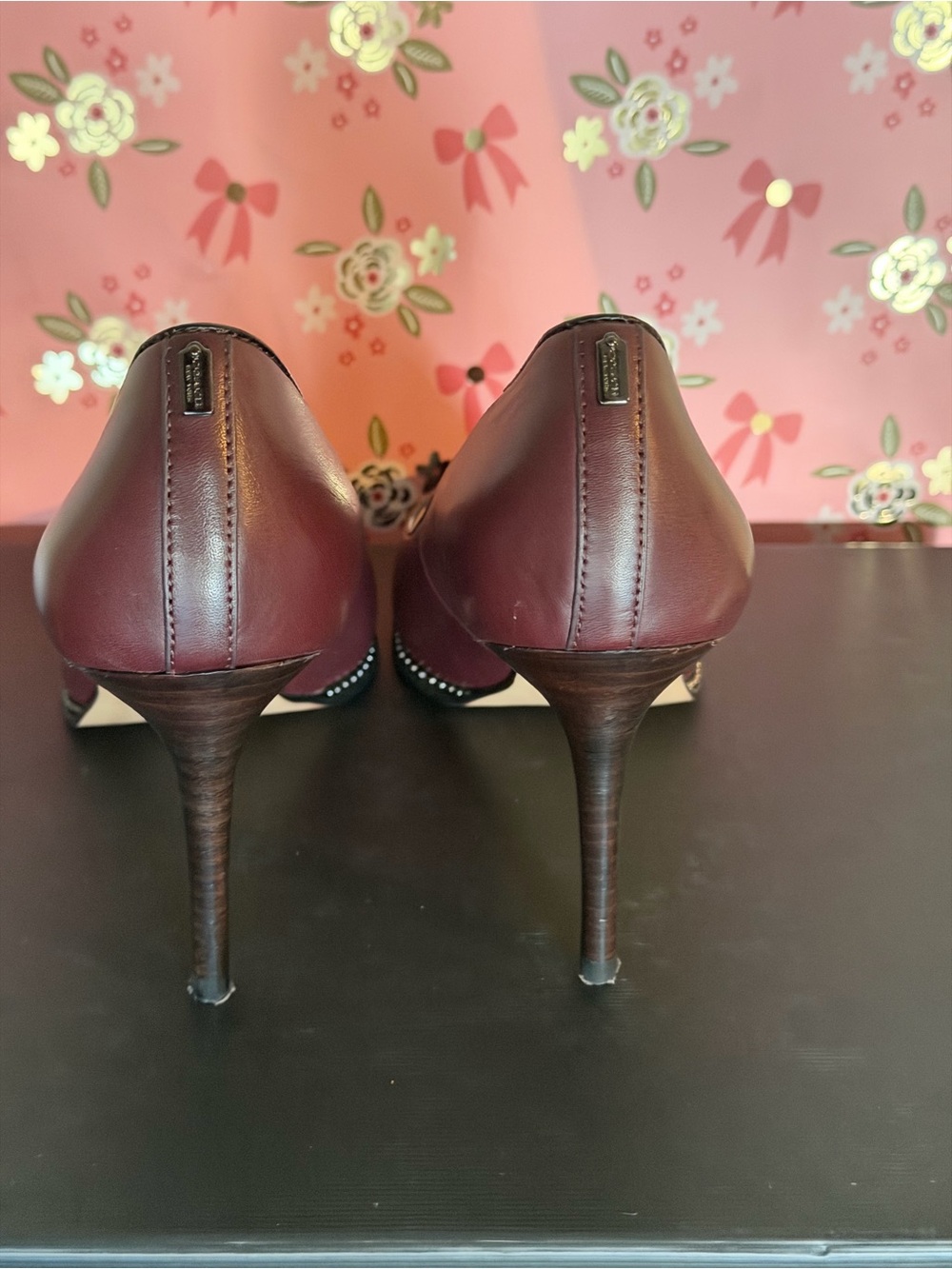 COACH Women's Burgundy Leather Pointed-Toe Pumps - Picture 5 of 5